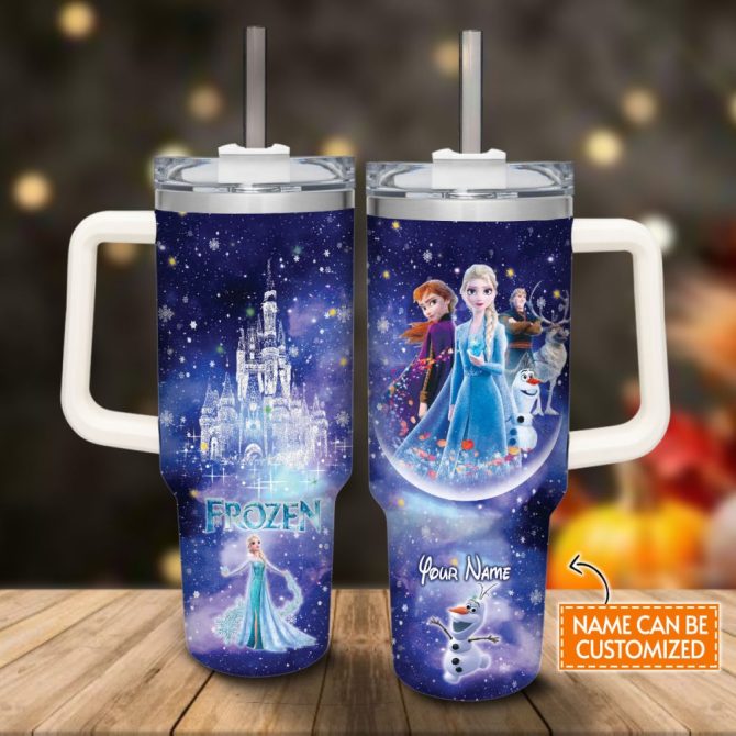 Frozen  Disney Princess Cartoon Custom Stanley Quencher 40Oz Stainless Steel Tumbler With Handle