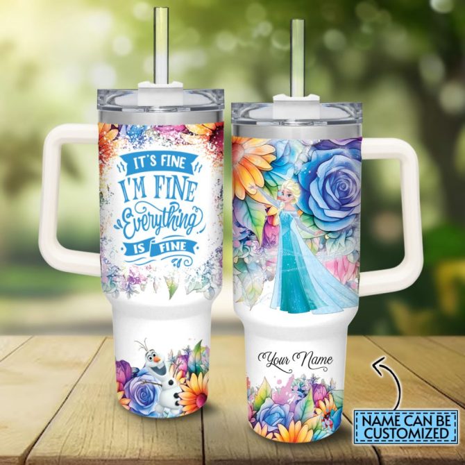 Frozen  Disney Princess Cartoon Custom Stanley Quencher 40Oz Stainless Steel Tumbler With Handle