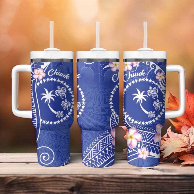 Fsm Chuuk Constitution Day Frangipani Flowers Polynesian Curves Custom Stanley Quencher 40Oz Stainless Steel Tumbler With Handle - Image 4