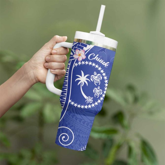 Fsm Chuuk Constitution Day Frangipani Flowers Polynesian Curves Custom Stanley Quencher 40Oz Stainless Steel Tumbler With Handle - Image 3