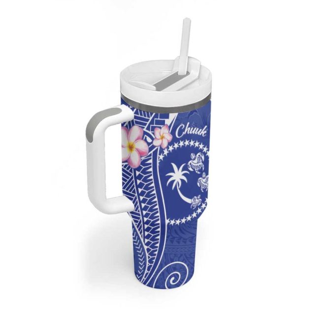 Fsm Chuuk Constitution Day Frangipani Flowers Polynesian Curves Custom Stanley Quencher 40Oz Stainless Steel Tumbler With Handle - Image 2
