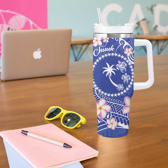 Fsm Chuuk Constitution Day Frangipani Flowers Polynesian Curves Custom Stanley Quencher 40Oz Stainless Steel Tumbler With Handle - Image 5