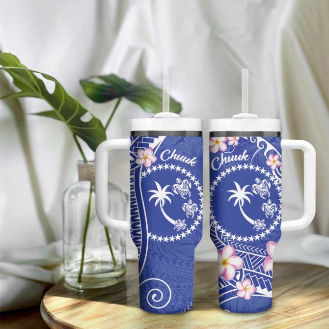Fsm Chuuk Constitution Day Frangipani Flowers Polynesian Curves Custom Stanley Quencher 40Oz Stainless Steel Tumbler With Handle - Image 9