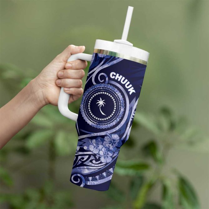 Fsm Chuuk Ocean Floral Custom Stanley Quencher 40Oz Stainless Steel Tumbler With Handle - Image 3