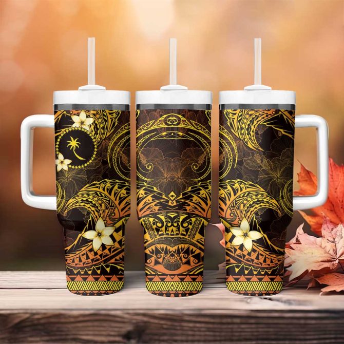 Fsm Chuuk State Tribal Gold Custom Stanley Quencher 40Oz Stainless Steel Tumbler With Handle - Image 4