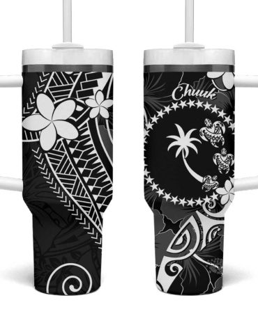 Fsm Chuuk Turtle Tropical Flowers Polynesian Black Custom Stanley Quencher 40Oz Stainless Steel Tumbler With Handle