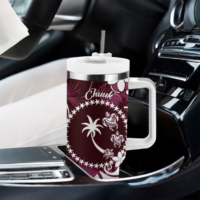 Fsm Chuuk Turtle Tropical Flowers Polynesian Pink Custom Stanley Quencher 40Oz Stainless Steel Tumbler With Handle - Image 8