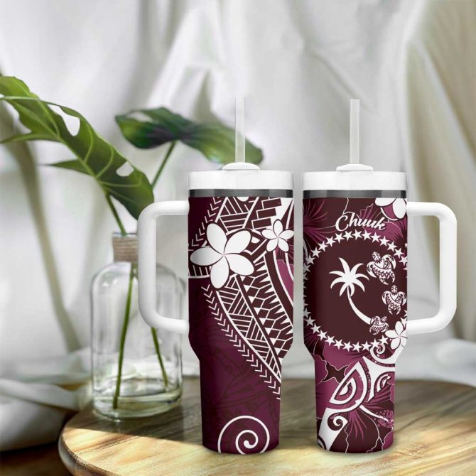 Fsm Chuuk Turtle Tropical Flowers Polynesian Pink Custom Stanley Quencher 40Oz Stainless Steel Tumbler With Handle - Image 9