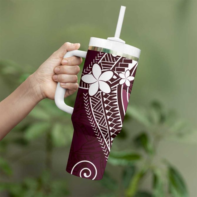 Fsm Chuuk Turtle Tropical Flowers Polynesian Pink Custom Stanley Quencher 40Oz Stainless Steel Tumbler With Handle - Image 3