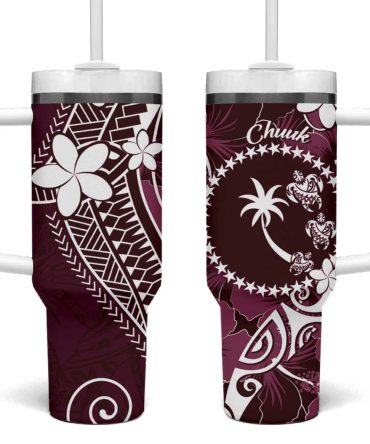 Fsm Chuuk Turtle Tropical Flowers Polynesian Pink Custom Stanley Quencher 40Oz Stainless Steel Tumbler With Handle