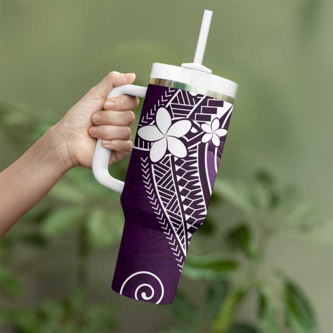 Fsm Chuuk Turtle Tropical Flowers Polynesian Purple Custom Stanley Quencher 40Oz Stainless Steel Tumbler With Handle - Image 3
