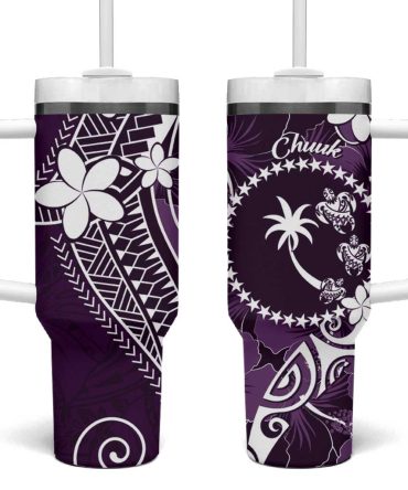 Fsm Chuuk Turtle Tropical Flowers Polynesian Purple Custom Stanley Quencher 40Oz Stainless Steel Tumbler With Handle