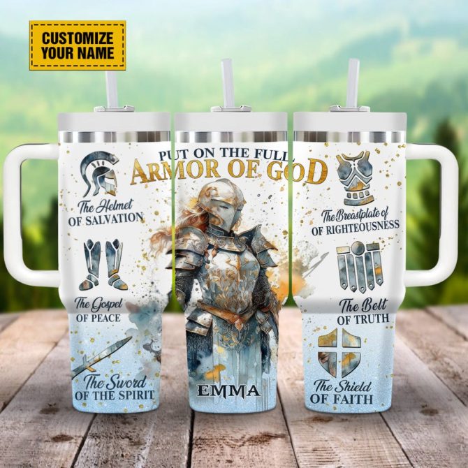 Full Armor Of God Custom Stanley Quencher 40Oz Stainless Steel Tumbler With Handle
