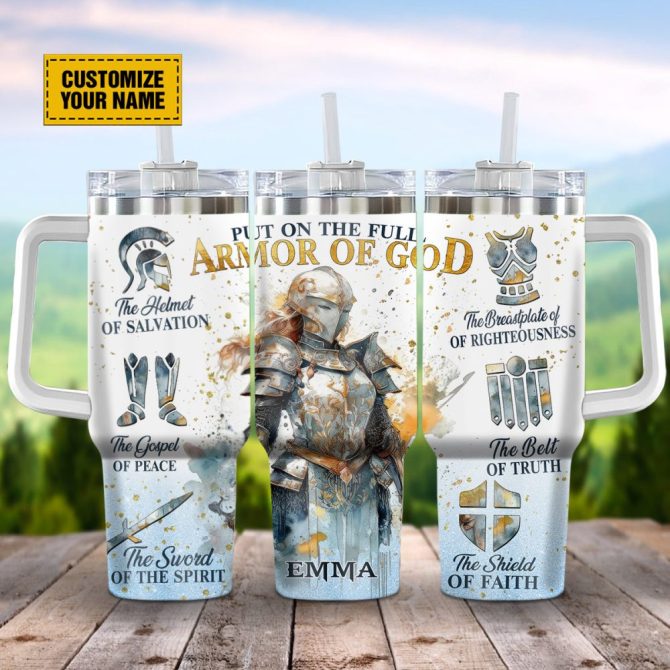 Full Armor Of God Custom Stanley Quencher 40Oz Stainless Steel Tumbler With Handle - Image 2