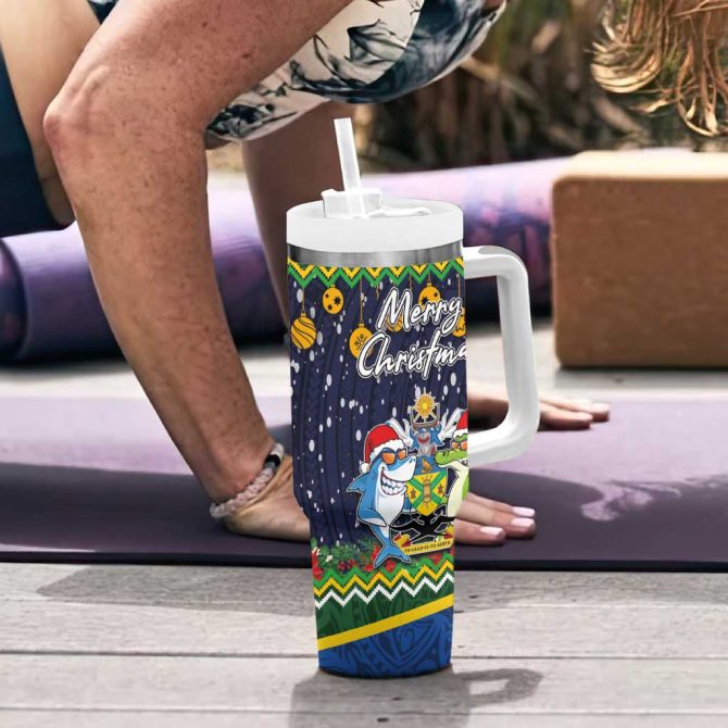 Funny Crocodile And Shark Solomon Islands Christmas Custom Stanley Quencher 40Oz Stainless Steel Tumbler With Handle - Image 6