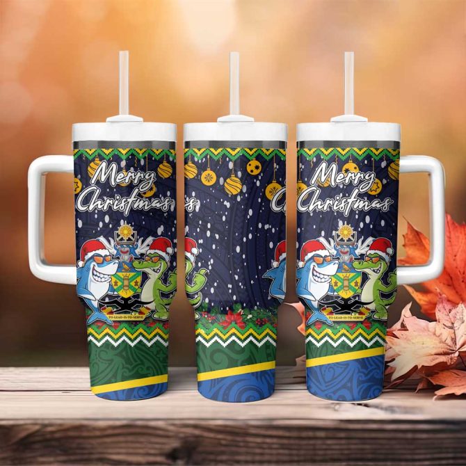 Funny Crocodile And Shark Solomon Islands Christmas Custom Stanley Quencher 40Oz Stainless Steel Tumbler With Handle - Image 4