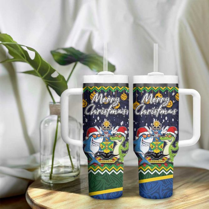Funny Crocodile And Shark Solomon Islands Christmas Custom Stanley Quencher 40Oz Stainless Steel Tumbler With Handle - Image 9