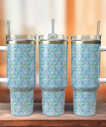 Funny Cute Teeth Custom Stanley Quencher 40Oz Stainless Steel Tumbler With Handle