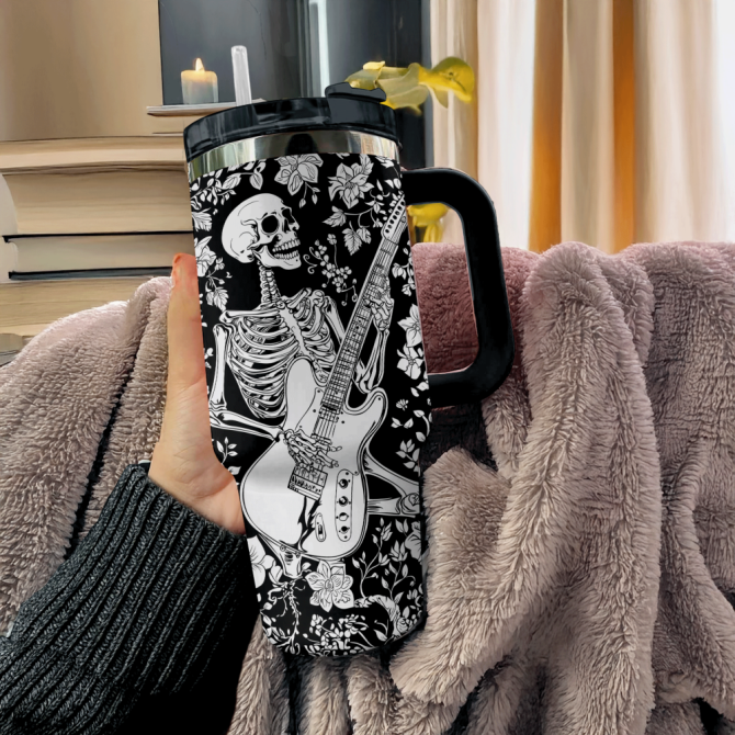Funny Skeleton Custom Stanley Quencher 40Oz Stainless Steel Tumbler With Handle - Image 2