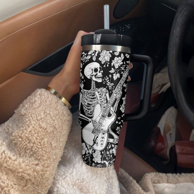 Funny Skeleton Custom Stanley Quencher 40Oz Stainless Steel Tumbler With Handle - Image 4