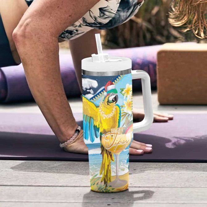 Funny Tropical Christmas Tis The Season To Get Tipsy Custom Stanley Quencher 40Oz Stainless Steel Tumbler With Handle - Image 6