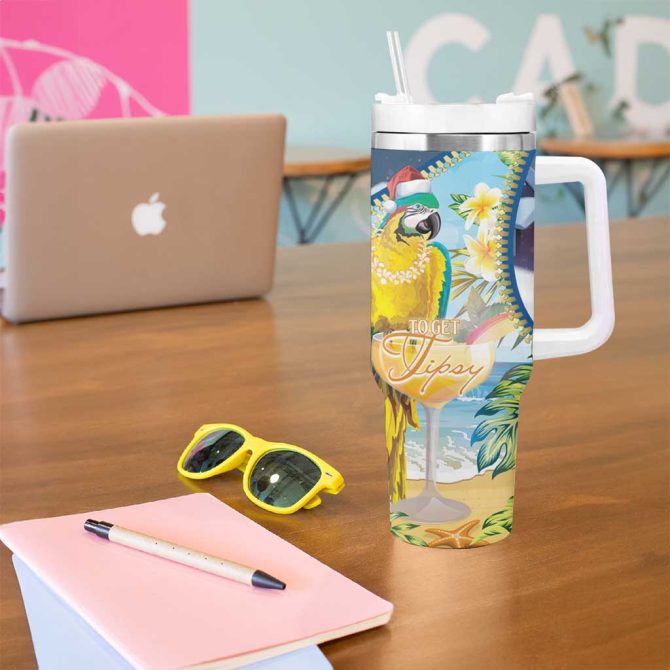 Funny Tropical Christmas Tis The Season To Get Tipsy Custom Stanley Quencher 40Oz Stainless Steel Tumbler With Handle - Image 5