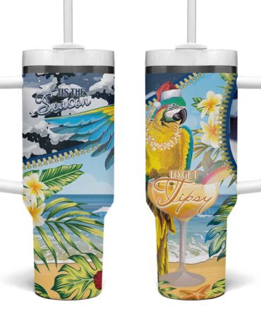 Funny Tropical Christmas Tis The Season To Get Tipsy Custom Stanley Quencher 40Oz Stainless Steel Tumbler With Handle