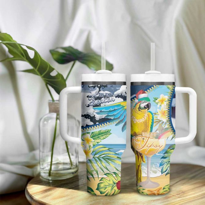 Funny Tropical Christmas Tis The Season To Get Tipsy Custom Stanley Quencher 40Oz Stainless Steel Tumbler With Handle - Image 9