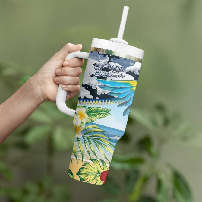 Funny Tropical Christmas Tis The Season To Get Tipsy Custom Stanley Quencher 40Oz Stainless Steel Tumbler With Handle - Image 3