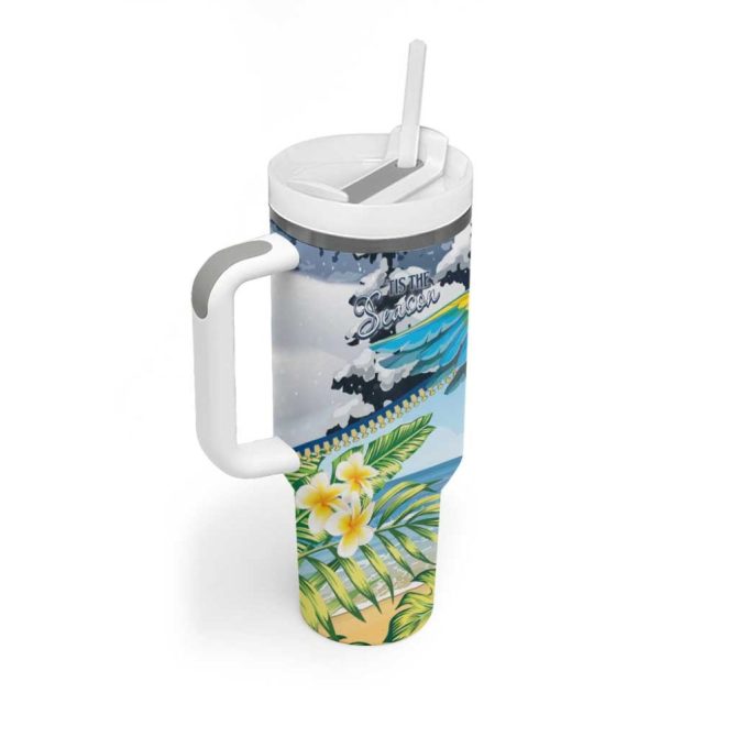 Funny Tropical Christmas Tis The Season To Get Tipsy Custom Stanley Quencher 40Oz Stainless Steel Tumbler With Handle - Image 2