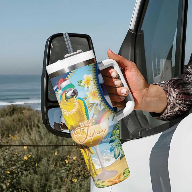 Funny Tropical Christmas Tis The Season To Get Tipsy Custom Stanley Quencher 40Oz Stainless Steel Tumbler With Handle - Image 7