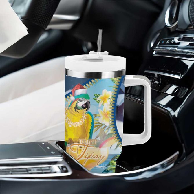 Funny Tropical Christmas Tis The Season To Get Tipsy Custom Stanley Quencher 40Oz Stainless Steel Tumbler With Handle - Image 8
