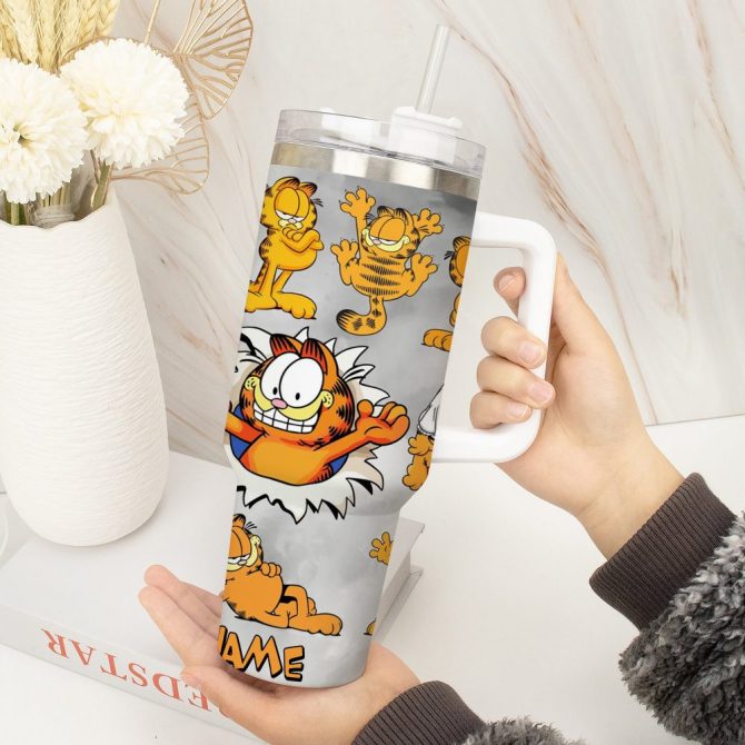 Garfield Cartoon Custom Stanley Quencher 40Oz Stainless Steel Tumbler - Image 4