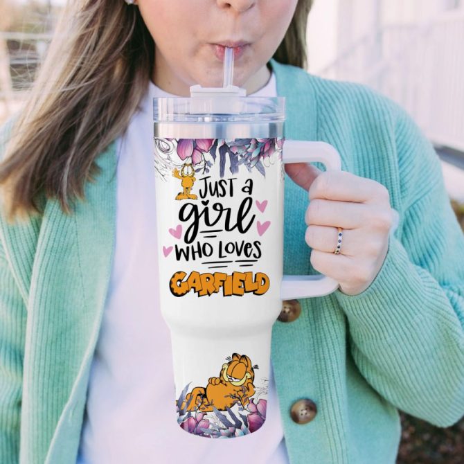 Garfield Cartoon Custom Stanley Quencher 40Oz Stainless Steel Tumbler With Handle - Image 5