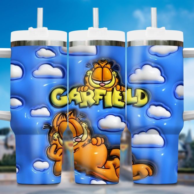 Garfield Cartoon Custom Stanley Quencher 40Oz Stainless Steel Tumbler With Handle