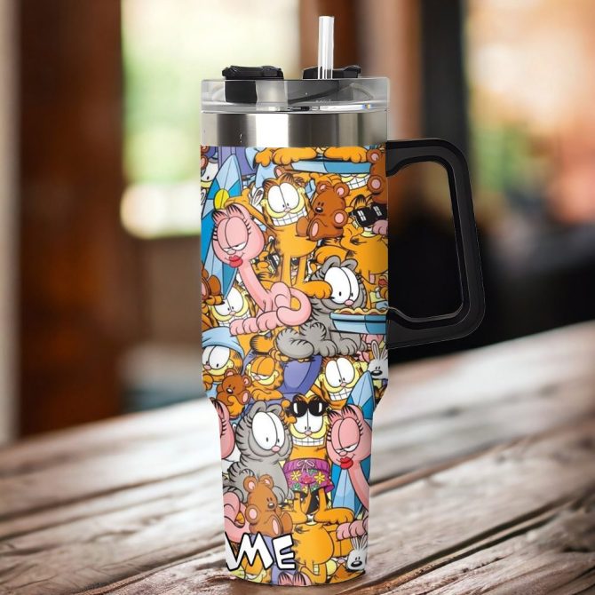 Garfield Cartoon Custom Stanley Quencher 40Oz Stainless Steel Tumbler With Handle - Image 3