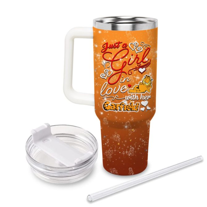 Garfield Cartoon Custom Stanley Quencher 40Oz Stainless Steel Tumbler With Handle - Image 2