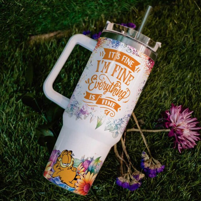 Garfield Cartoon Custom Stanley Quencher 40Oz Stainless Steel Tumbler With Handle - Image 6