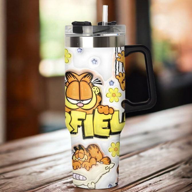 Garfield Cartoon Custom Stanley Quencher 40Oz Stainless Steel Tumbler With Handle - Image 3