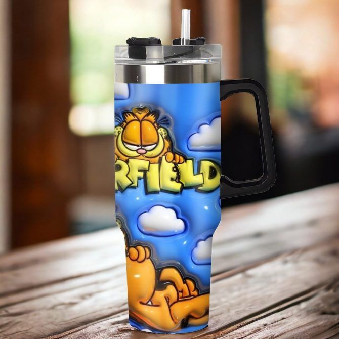 Garfield Cartoon Custom Stanley Quencher 40Oz Stainless Steel Tumbler With Handle - Image 3