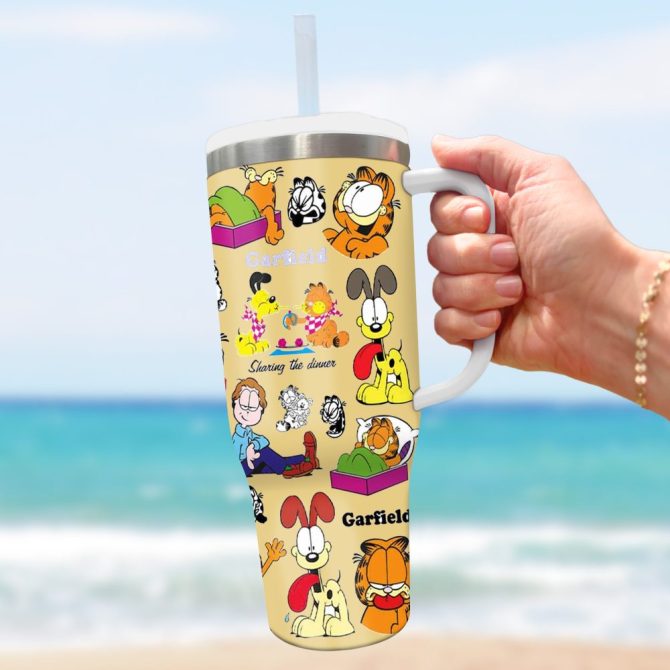 Garfield Cartoon Custom Stanley Quencher 40Oz Stainless Steel Tumbler With Handle - Image 3