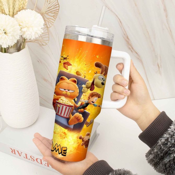 Garfield Cartoon Custom Stanley Quencher 40Oz Stainless Steel Tumbler With Handle - Image 2