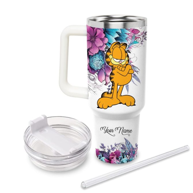 Garfield Cartoon Custom Stanley Quencher 40Oz Stainless Steel Tumbler With Handle - Image 2