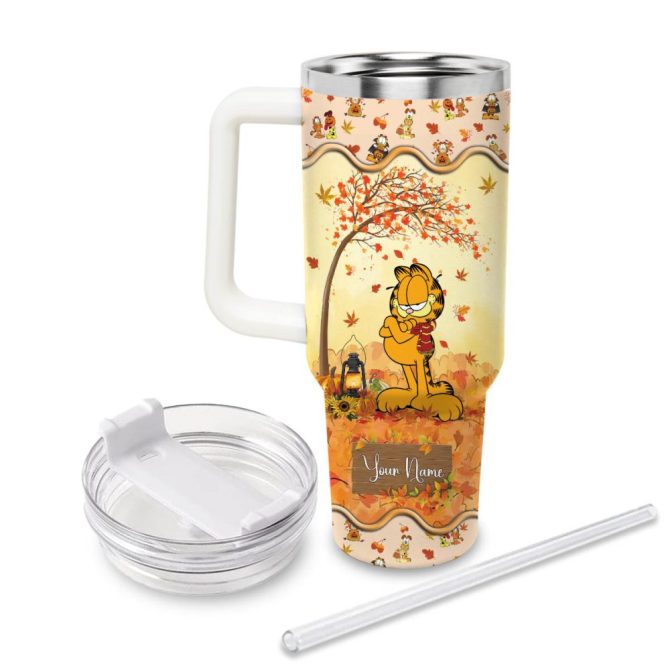 Garfield Cartoon Custom Stanley Quencher 40Oz Stainless Steel Tumbler With Handle - Image 2