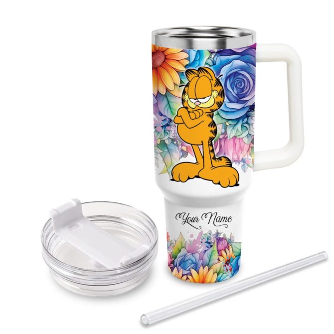 Garfield Cartoon Custom Stanley Quencher 40Oz Stainless Steel Tumbler With Handle - Image 3