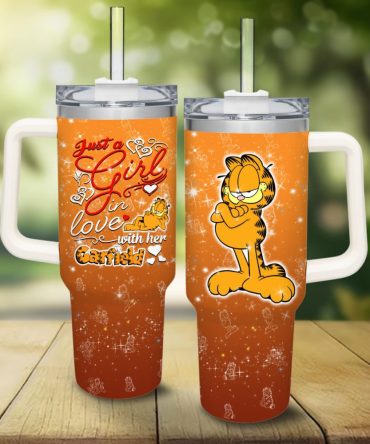 Garfield Cartoon Custom Stanley Quencher 40Oz Stainless Steel Tumbler With Handle