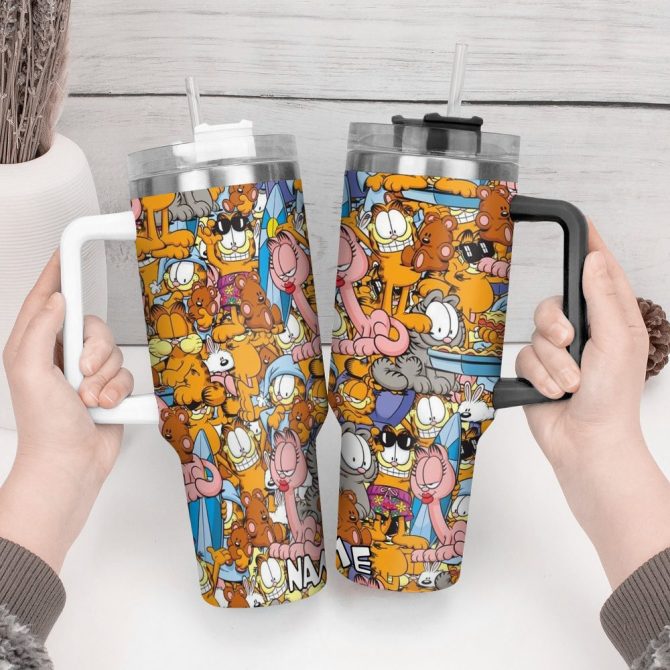 Garfield Cartoon Custom Stanley Quencher 40Oz Stainless Steel Tumbler With Handle - Image 4
