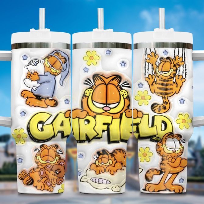 Garfield Cartoon Custom Stanley Quencher 40Oz Stainless Steel Tumbler With Handle