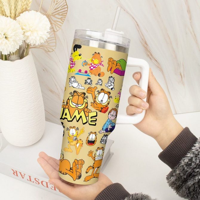 Garfield Cartoon Custom Stanley Quencher 40Oz Stainless Steel Tumbler With Handle - Image 2