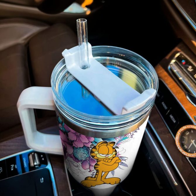 Garfield Cartoon Custom Stanley Quencher 40Oz Stainless Steel Tumbler With Handle - Image 4